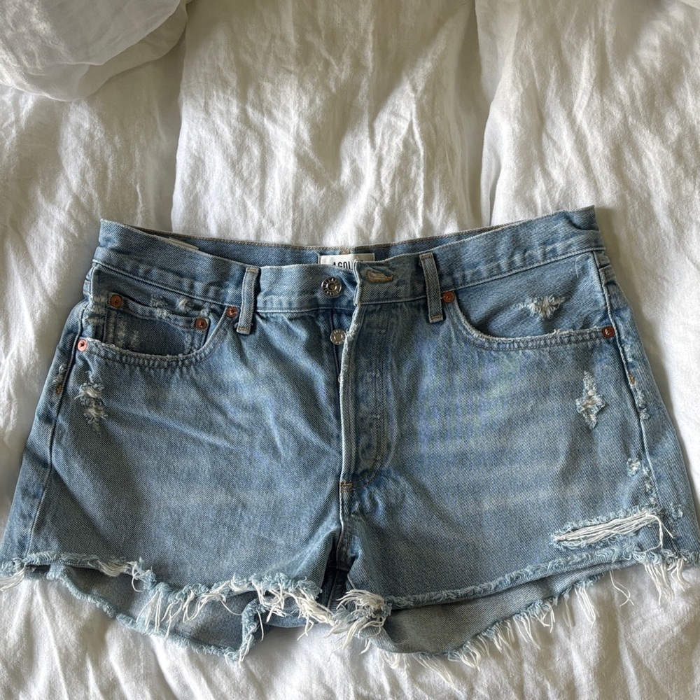 AGOLDE Light Blue Distressed Denim Cutoff Shorts